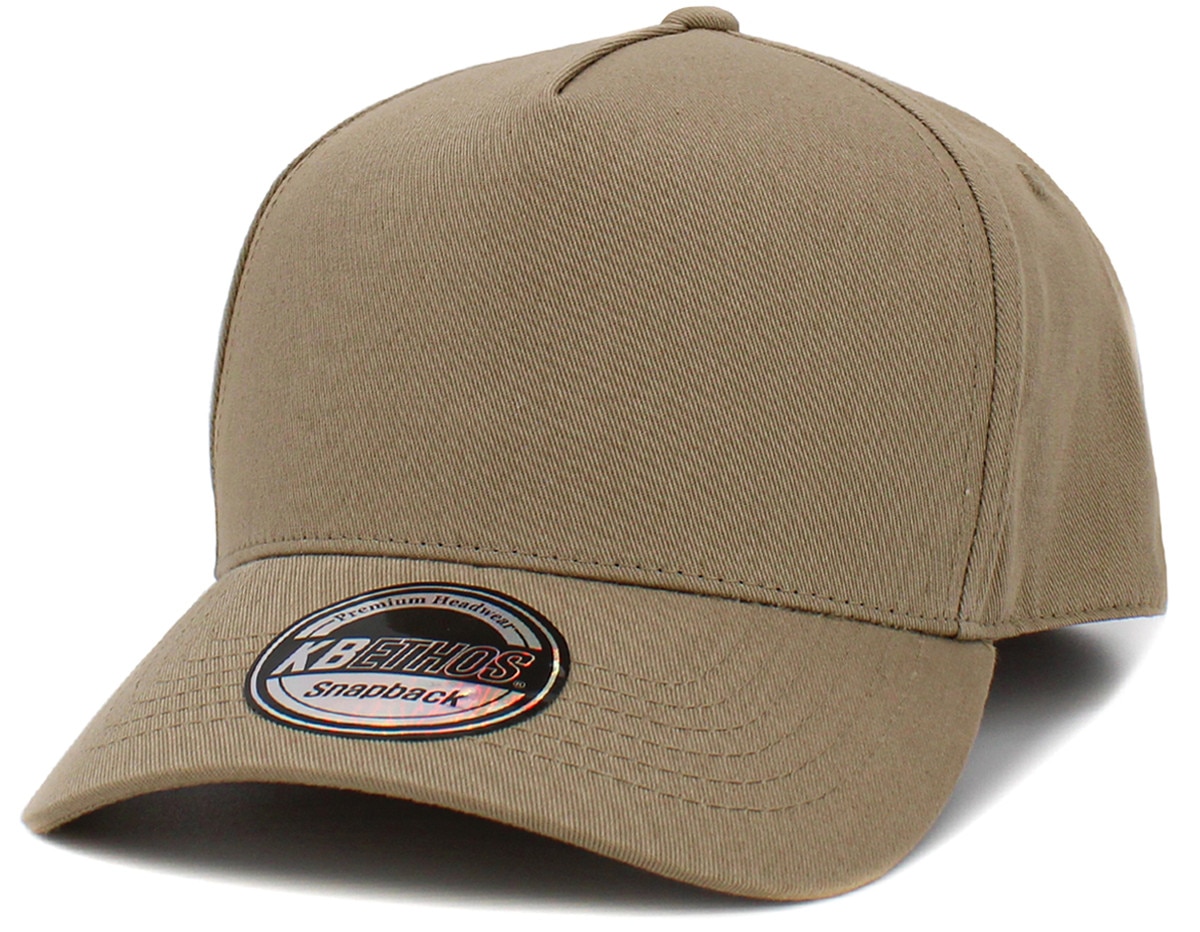 Khaki Baseball 5 Panel Cap Front Side View